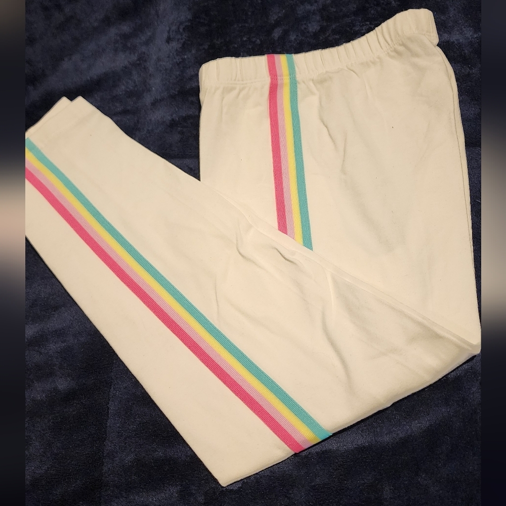 GAP Kids White Leggings with Pink Yellow and Blue Side Stripes Size XL